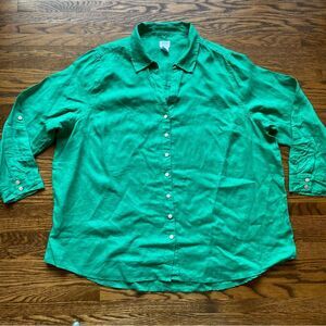 Sigrid Olsen 100% Linen Shirt women's size 2X Kelly Green minimalist